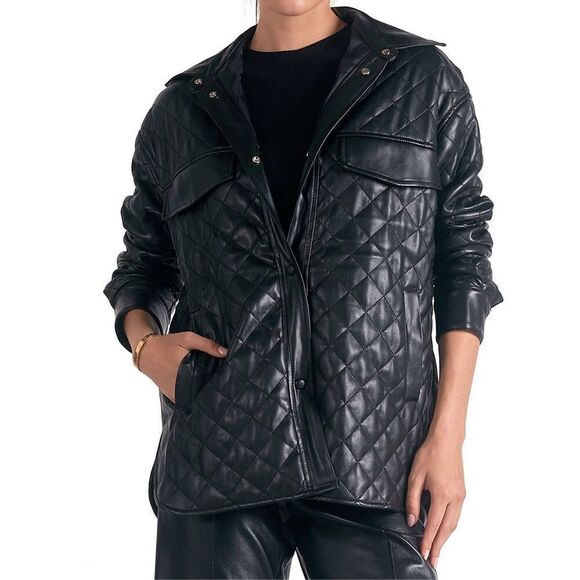 ODDY Women’s Black Quilted Faux Leather Jacket Size Small NEW - Picture 3 of 8
